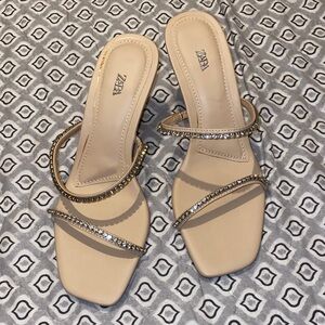 Zara Tan Embellished Women's Sandals